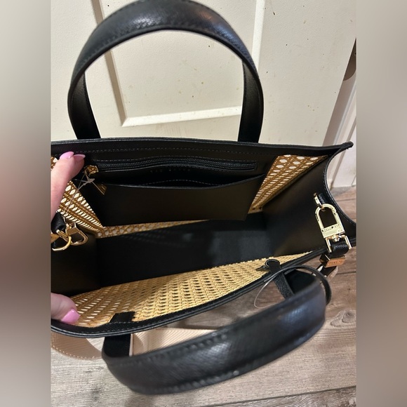 Ted Baker London Flo June Wicker Tote Bag Rattan Black Leather Crossbody - Picture 5 of 9